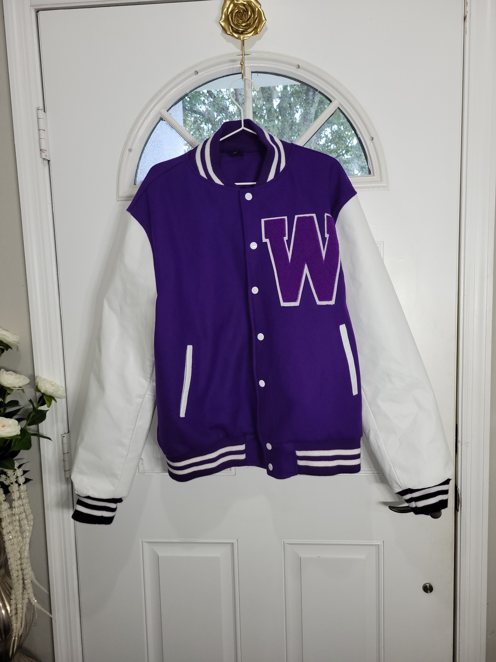 Unisex Purple & White Classic Varsity Jacket Size XL